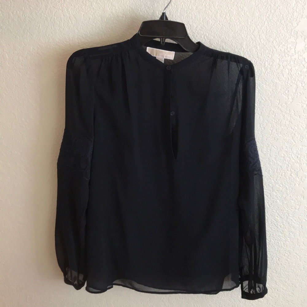 Michael Kors Sheer Black Button-Up Blouse